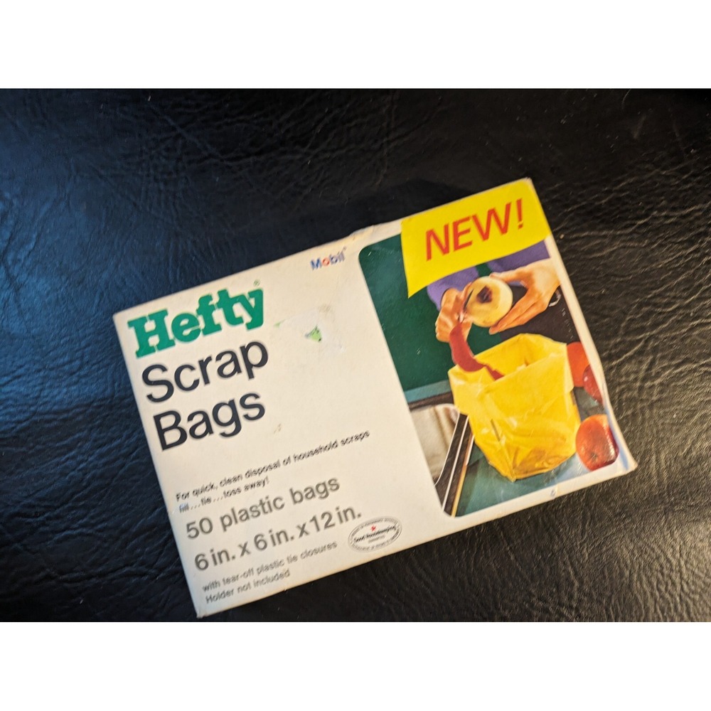 Vintage 1970's Hefty Plastic Scrap Bags 50 Total Plastic Bags Yellow Mobil NEW